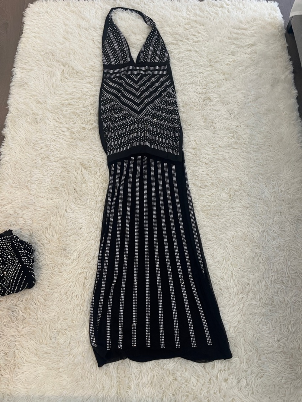 Black Halter Maxi Dress with Silver Stud Detailing